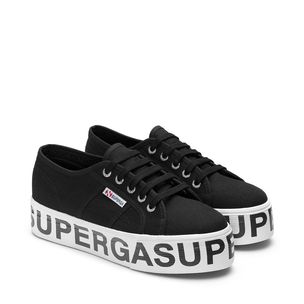 Superga 2790 Cotw Outsole Lettering Black Platform Sneakers - Women's Sneakers USA | US4061148